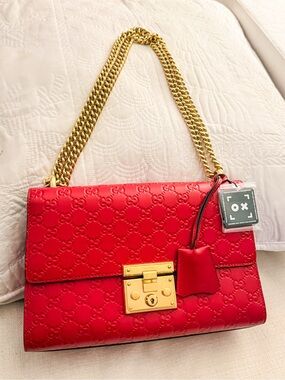 Red Leather Gucci Guccisima 2 Way Bag